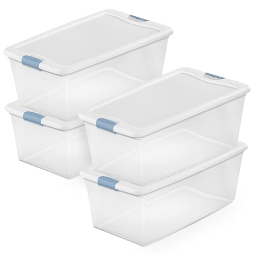 Image of Sterilite 106 Quart Latching Box, Clear Plastic Storage, White, 6 Pack | Heavy-Duty and Stackable Plastic Containers with Latches for Closet, Cabinet, Bedroom, Bathroom and Dorm Room Organization