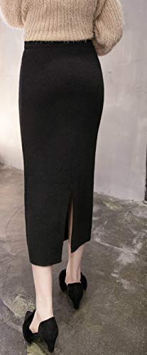 Women's Stretchy Knit Skirt Bodycon Skirts with Elastic High Waist Band and Slit3