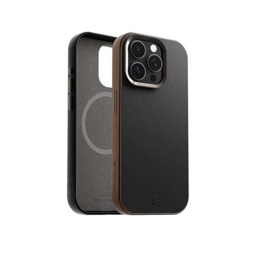 Image of DailyObjects Leatherite Case for iPhone 15 Pro Max Compatible with MagSafe Wireless Charging | Black-Beige Hybrid Magnetic Back Cover