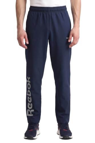 Image of Reebok Men's Woven Mesh Track Pants - Breathable Mesh Panels Gym Trackpants for Men | Training Running Payjama for Men | Athletic Pants - Elastic Drawcord Waistband