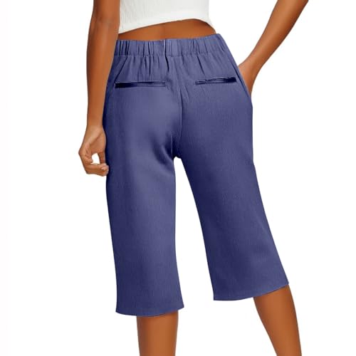 Pedal Pushers for Women Cropped Straight Leg Linen Capri Pants Casual Summer Side Split Bermuda Shorts with Pockets4