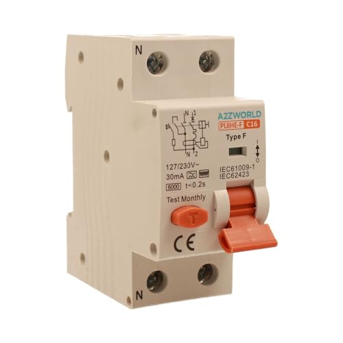 Interruttore Differenziale Magnetotermico Tipo F 16A C16, RCBO Tipo F Curva C 6kA 30mA, 1P+N 2 Moduli DIN, Per Pompe di Calore,Climatizzatori,Lavatrici,Motori controllati da Inverter