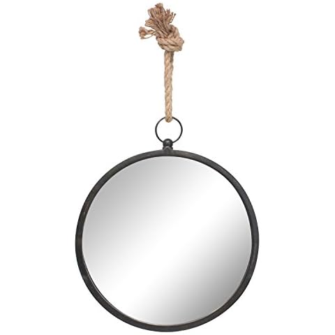 Espejo para Pared Stonebriar Redondo con Cuerda Náutica, Gris Oscuro, 13" Cover
