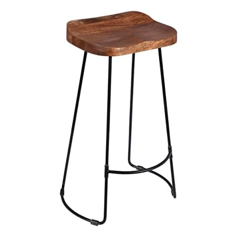 Elm Home And Garden Dark Wooden Metal Kitchen Breakfast Bar Stool Black Gold Grey White 76cm High 40cm Wide 30cm Deep (Black) Cover