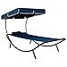 vidaXL Lit de Repos d'Extérieur avec Auvent et Oreiller Chaise Longue de Patio Transat de Jardin Bain de Soleil de Terrasse Plage Cour Bleu