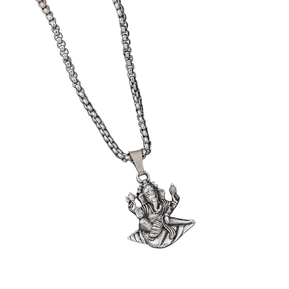 Oxidized brass Lord Ganesha Pendant Necklace with Long Chain for Men & Women | Antique Finish Ganpati Bappa Locket | Religious Jewellery for Good Luck & Prosperity-image-31