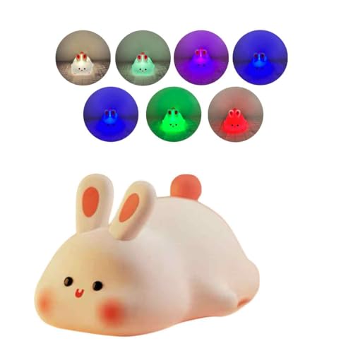 Luminária Abajur Noturna De Silicone COELHO 9 Opções de Luz Com Sensor Toque Recarregável USB Night