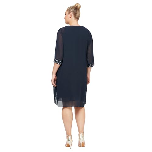 Image of S.L. Fashions Women's Plus Size Chiffon Tier Jacket Dress with Beading Detail