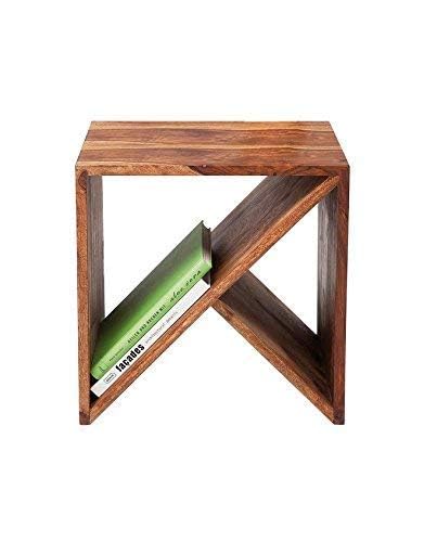 Image of JANGID HANDICRAFTS Wooden End Table for Living Room | Sofa Side Corner Table | Handicrafted Telephonic Table, Vase Table for Home Decor | Sheesham Wood, Natural