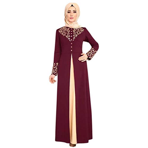 HZUX Vintage Muslim Women's Long Dress Women Dubai Dress Kaftan Abayas Red HZUX Vintage Muslim Women's Long Dress Women Dubai Dress Kaftan Abayas Red