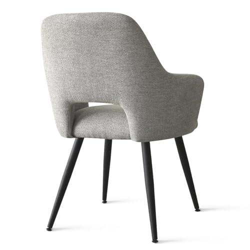 Image of Finch Fox Motel Luxurious Home Collection Upholstery Fabric Arm Dining Room Chairs in Dark Gery Color with Black Metal Powder Coated Legs (Set of 4)