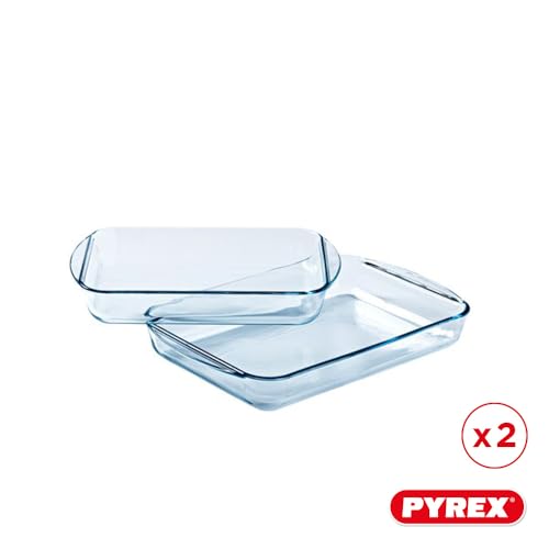 Pyrex® - Essentials - Set van 2 rechthoekige lasagneschalen van glas (35 x 23 cm, 40 x 27 cm)