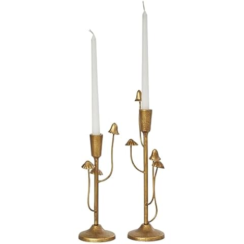 Deco 79 Metal Abstract Decorative Candle Holder Mushroom Inspired Candle Stand, Set of 2 Candlestick Holder 11", 14"H, Gold Cover