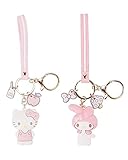 PaPiJoJo Cute Kawaii Accessories Anime Keychain Cartoon Keyring Key Purse Handbag Car Charms My Melody + Kitty 2pcs