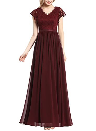 Dressystar Robe de Soirée Femme Élegante Cocktail Longue pour Cérémonie Mariage en Mousseline de Soie Bordeaux XL Cover