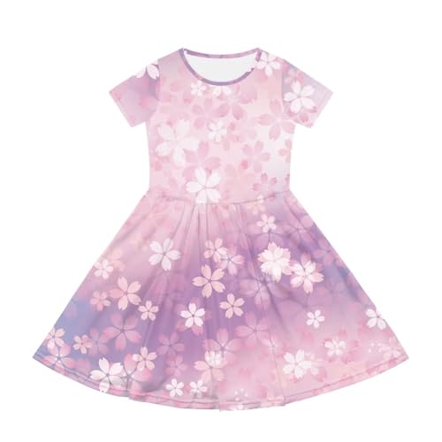 Image of Girls Dress with Pockets Basic Short Sleeve High Waist Swing Skater Dress School Party Dress for Kids