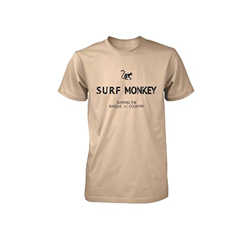 Camiseta de Manga Corta Hombre - Algodón Orgánico - Camiseta Cuello Redondo Surf Monkey® (XL, Arena)