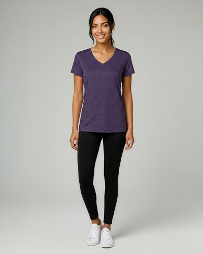 Real Essentials 5 Pack: Women's Dry Fit Short Sleeve V Neck Workout Top - Fitness Gym Athletic Yoga T-Shirt (Plus Available)