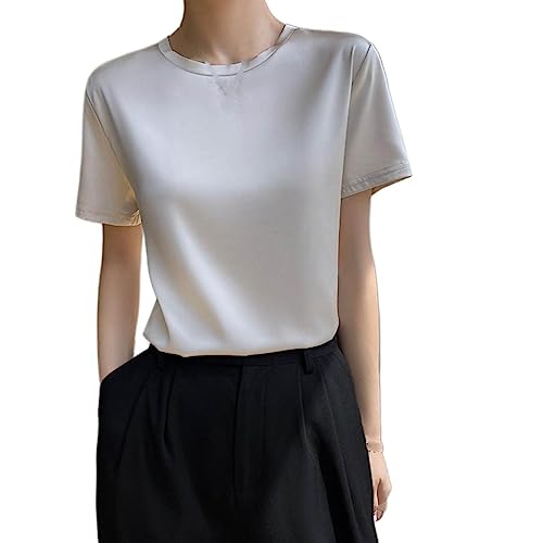 T-shirts en satin pour femmes top ample décontracté en soie rouge