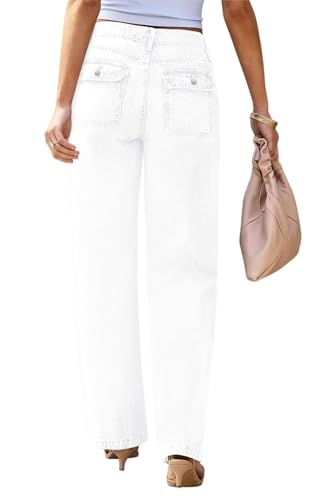 Image of Wide Leg Jeans for Women High Waist Stretch Cargo Denim Pants