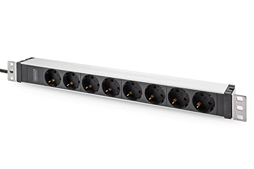 DIGITUS DN-95428 – 19' Steckdosenleiste – 8 Abgriffe – C20 Stecker – 1HE – 250VAC 50/60Hz – 16A – 4000W – Für 19 Zoll Netzwerk- und Serverschränke