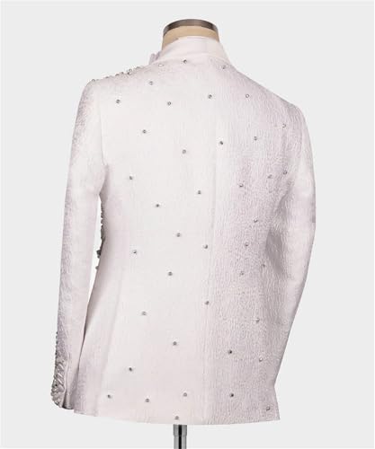 Mens Luxury Jacquard 3 Pieces Suit with Rhinestone Slim Fit Shawl Lapel Blazer Jacket Vest Pants Set for Prom,Party3