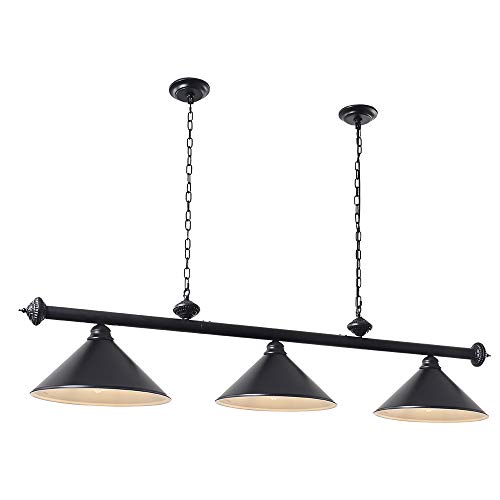 3 Light Pool Table Light, Hanging Pool Table Lamp with Matte Black Shade, Billiard Light, Pendant Light for Game Room, Dining Room, Restaurant, Beer Party, Man Cave, Living Room, Bar, Cafe