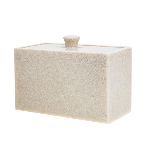 Boîte de rangement pour cotons-tiges et démaquillants en résine beige 2 compartiments