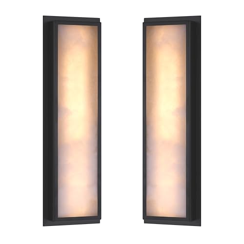 Image of 2 Pack 20 Inch Natural Alabaster Bathroom 20W-3000K LED Home Wall Sconce Modern Concise Style Wall Light Fixture,Black Finish for Bedroom Hallway Bedside Living Room