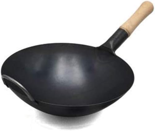 Wok de hierro fundido redondo con mango de madera miniatura 1