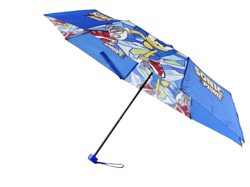 CYPBRANDS Sonic-Paraguas, Sombrilla infantil, Umbrella, Diámetro 48 cm, Manual, Plegable, Color azul, Producto Oficial
