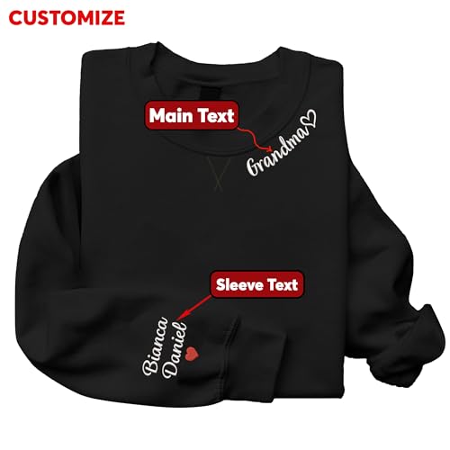 Custom Embroidered Sweatshirt for Mama – Sweatshirt for Mom, Grandma - Custom Text on Collar & Sleeve – Crew Neck - Personalized Gift for Mom, Grandma, Aunt, Birthday, Mother Day, Christmas3