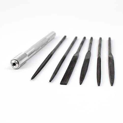 Excel Blades Hardened Alloy Strength Steel - Mini Needle File Set Includes Flat, Flat Warding, Square, Triangular, Round, And Half-Round File With American Made Aluminum Handle #TOP2