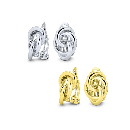 Boucles d'oreilles à clip nœud d'amour femmes oreilles non percées laiton or 14K