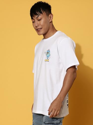 Image of Veirdo Men's Cotton Oversized Fit Oversized Baggy Fit Drop Shoulder Cool and Stylish Graphic Printed Design Half Sleeve T-Shirt (Available Sizes: S to 2XL)