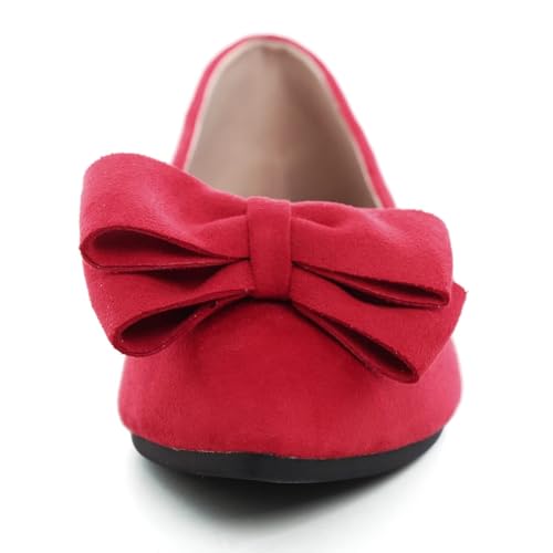 Image of SAILING LU Womens Bowknot Ballet Flats Pointy Toe Suede | Casual Flat Shoes, Dressy Wear to Work, Moccasins, Slip-Ons
