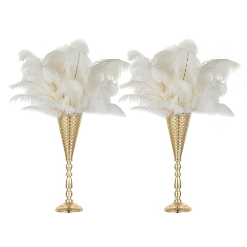 NUPTIO Gold Centerpiece for Wedding Table Hammered 16.5 Tall 2 Pcs
