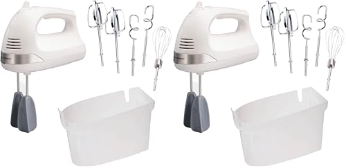 Image of Hamilton Beach 6-Speed Electric Hand Mixer with Whisk,Dough Hooks and Easy Clean Beaters,Powerful 275 Watt Motor,Snap-On Storage Case,White,(Pack of 2)