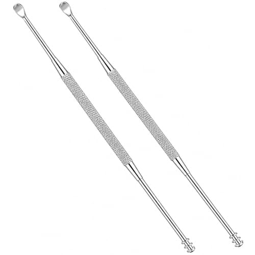 Luxxii 2 Pack - Stainless Steel Ear Spoon Portable Double-Ended Ear Pick Ear Wax Removal Tools Cleaning Ear Cleaner Spoon Spiral Ear Clean Tool