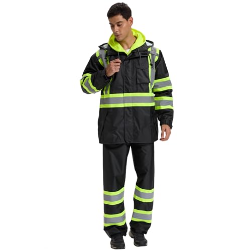 Image of SRsafety High Visibility Rain Gear, Class 3 High Visibility Work Rain Gear for Men, Construction Rain Suits