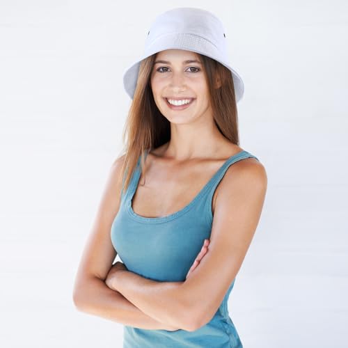 Image of Sureio Washed Cotton Bucket Hats Bulk for Women Men Wide Brim Summer Cap Unisex Beach Fishing Hat for Adult Outdoor, Plain