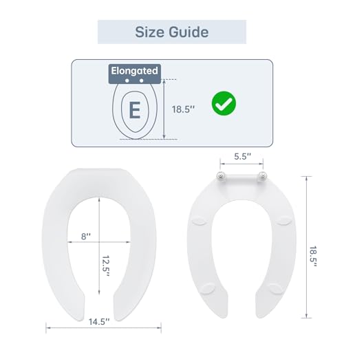 Commercial Heavy Duty Open Front Toilet Seat Without Cover Will Never Loosen and Reduce Call-Backs,Public Toilet Lid Elongated Safe, for Office,Church,Hospital(White 18.5")