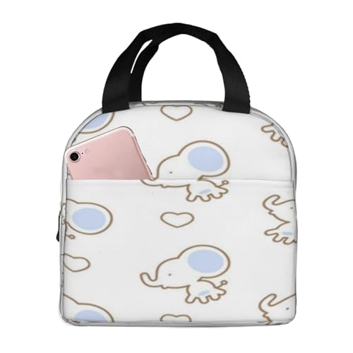 断熱ランチバッグ 大容量 防水 熱漏れ防止 スタイリッシュで丈夫 仕事、学校、アウトドア活動に便利 男女兼用 (青い動物のかわいい漫画の象の赤ちゃんの柄の幼児用キッズ)