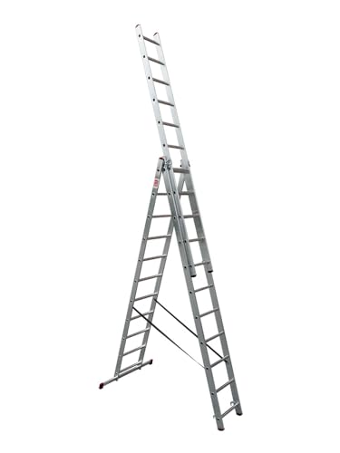STRUKTURO Vielzweckleiter 3x11 Sprossen, max. Arbeitshöhe 7,25 m, 3-teilige Schiebe- & Stehleiter
