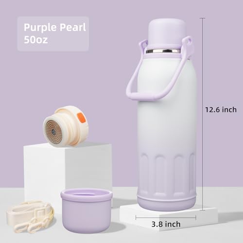 Image of Konokyo 50oz Thermos for Cold Drinks, Insulated Water Bottle, Purple Pearl