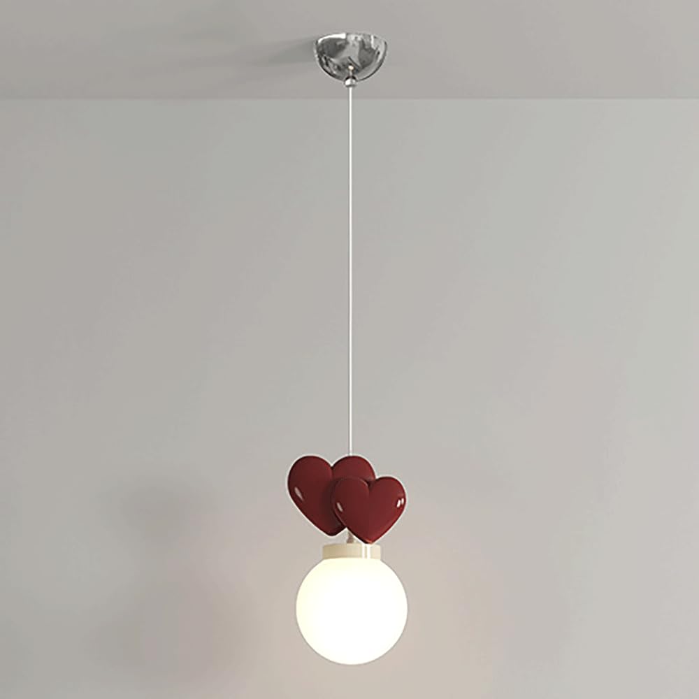 Mjsdjof Bedside Pendant Light, Heart-shaped Metal Hanging Lamp with White Acrylic Lampshade, E27 Lighting Fixtures, Personalized Design Suspension Lamps, Nordic Simple Drop Lights