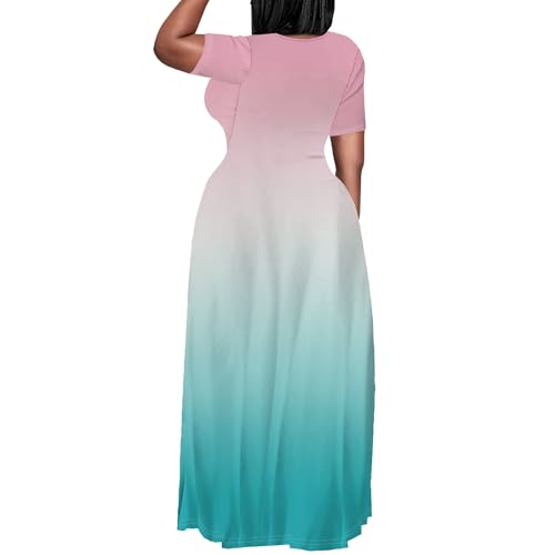 Image of PinkPatty Women's Plus Size Maxi Dresses Short Sleeve Sundress Summer T-Shirt Beach Long Dress with Pockets