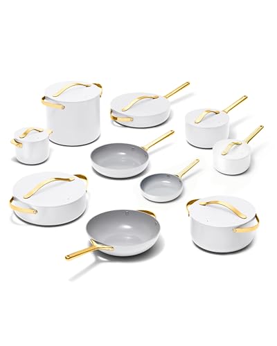 Image of Caraway 24-Piece Nonstick Ceramic Cookware Set - Includes Fry Pans, Sauce, Saute Pan, Dutch Oven, Petite Cooker, Stir Fry, Rondeau, Stock Pot, Lids & Storage Organizers - White
