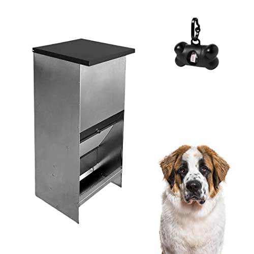 Comedero para Perros (Capacidad 67L / 48,2kg Aprox.) - Tolva para Perros Galvanizada Premium - Tolva Antipájaros y Anti roedores - Incluye expendedor de bolsitas