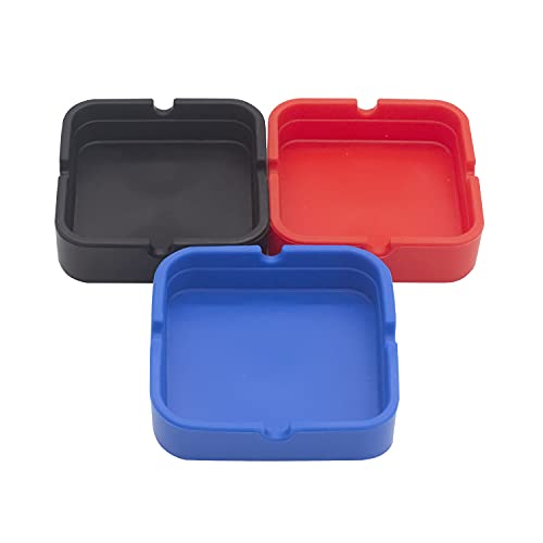 Silicone Ashtray,Hitsuki 3Pcs Unbreakable Outdoor Cool Ash Tray Sets for Weed,Heatproof Cigar Ashtrays for Outside,Rubber Cute Home Ashtrays for Cigarettes